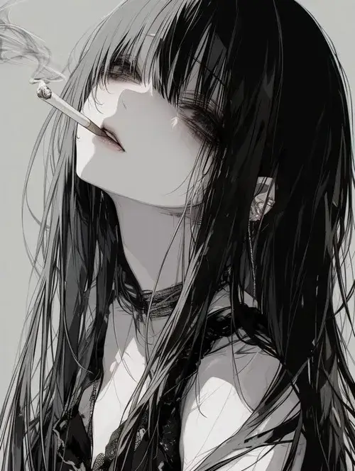 Ảnh avatar Facebook anime nữ hút thuốc tóc dài gợn sóng