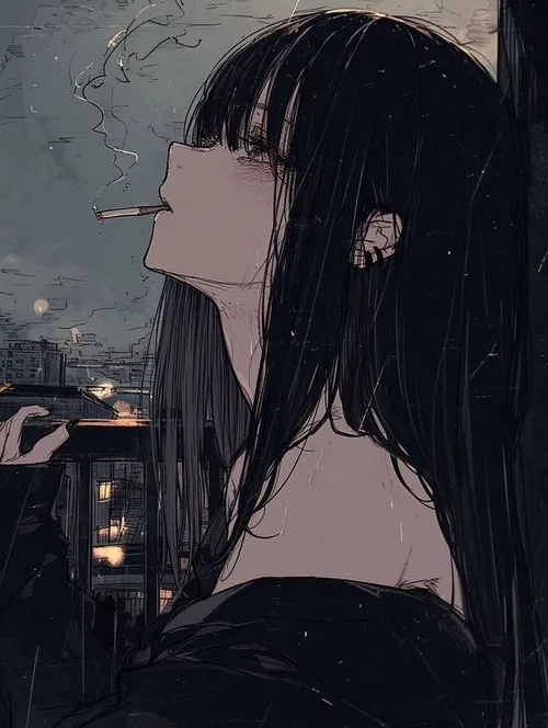 Ảnh đại diện anime nữ hút thuocs ánh sáng tối