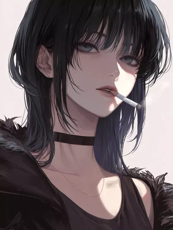 Ảnh hiển thị anime thiếu nữ lạnh, nền trơn xám