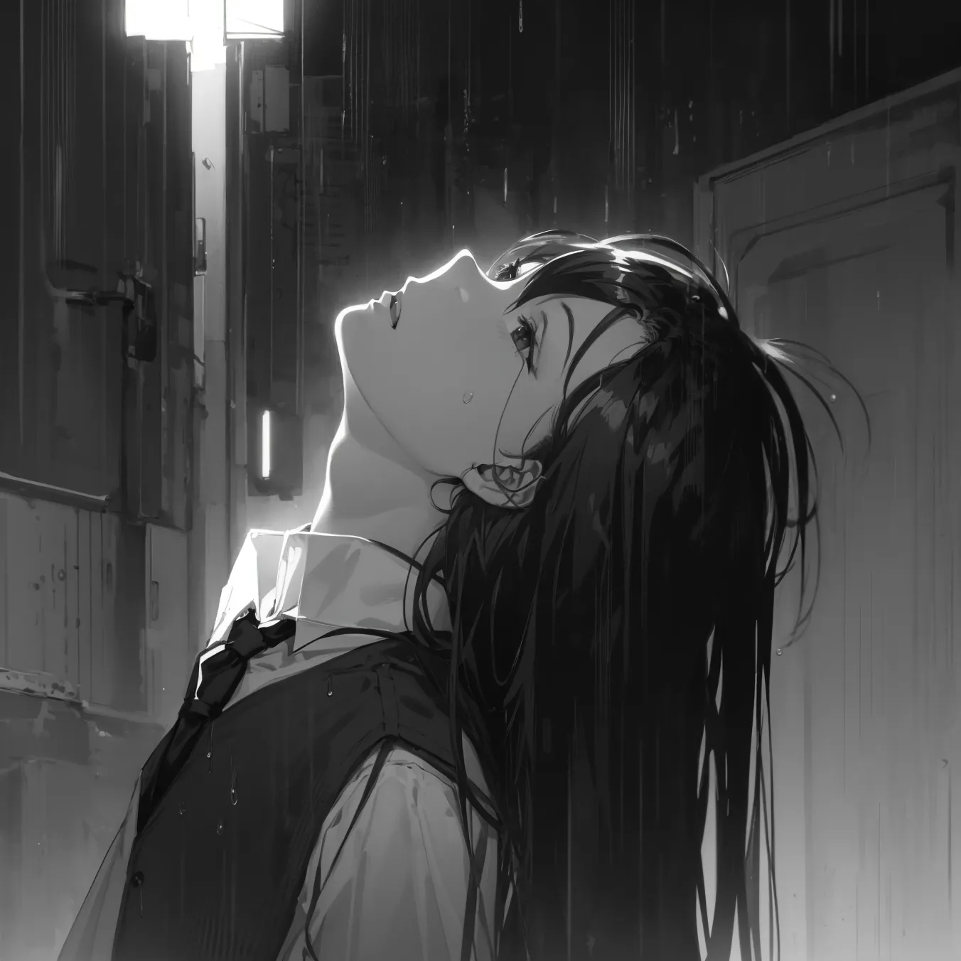 Hình profile cô ấy buồn, tone trắng đen