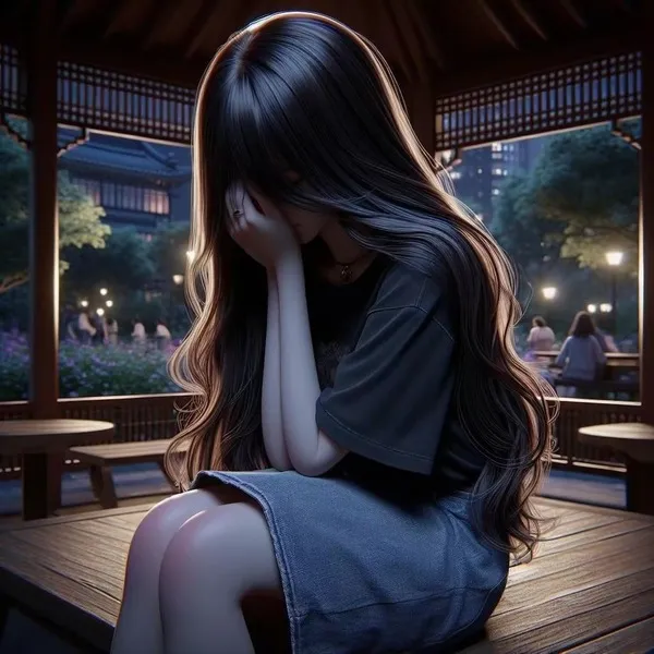 Ảnh cá nhân cô gái khổ tâm, gương mặt cúi