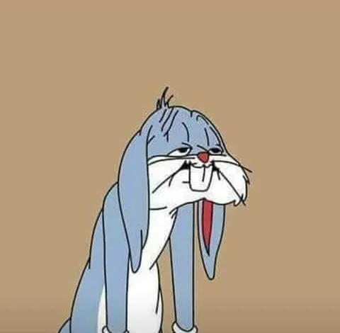 Meme chú thỏ cô đơn, ánh mắt vô vọng.