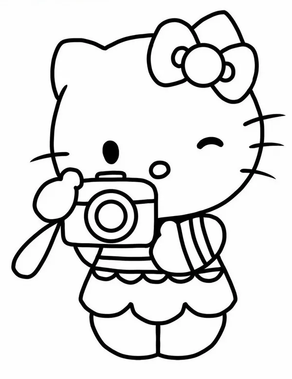 Bức tranh tô mèo Kitty đi du lịch cầm vali