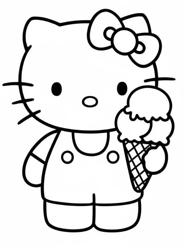 Bức tranh tô cô mèo Kitty uống trà chiều cho trẻ