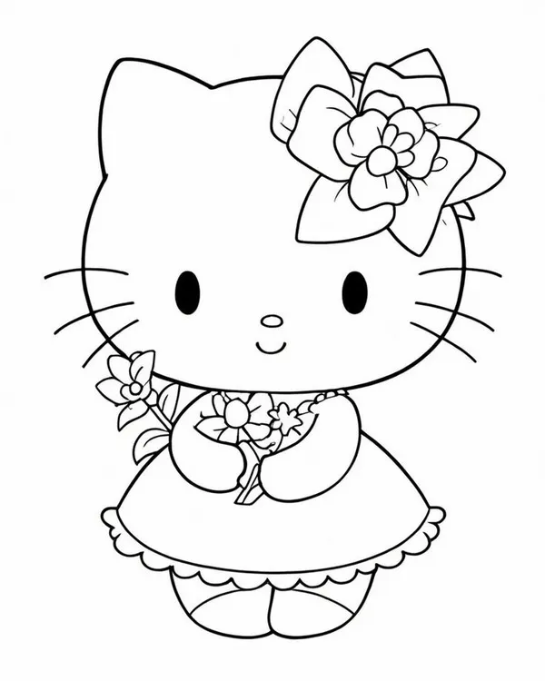 Tô màu sáng tạo mèo Kitty chơi với bướm xinh