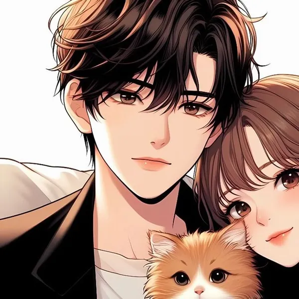 Ảnh avatar mèo đôi tone nâu pastel dịu