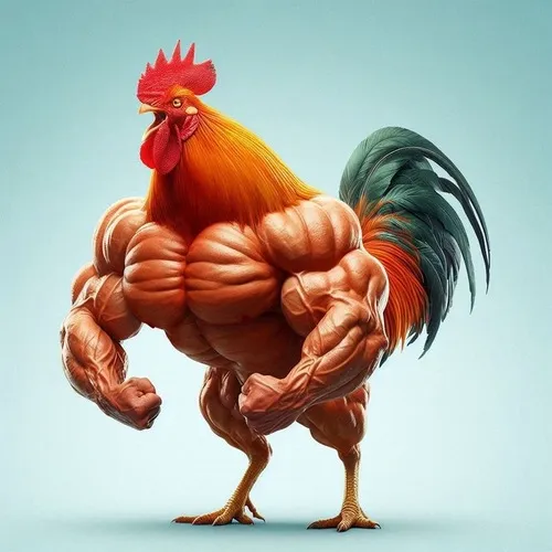 Hình chế gà cơ bắp nhìn trân trân siêu hài