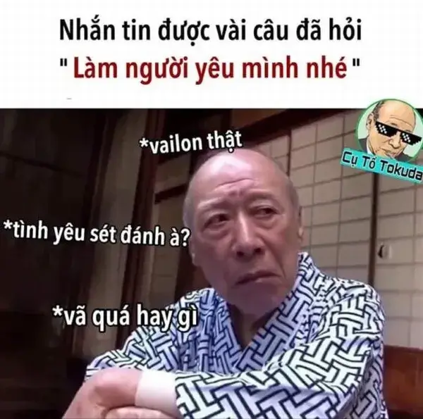 Meme Tokuda JAV thể hiện gương mặt chịu đời từng trải
