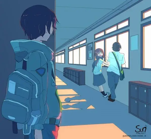 Ảnh anime nam u buồn giữa thành phố