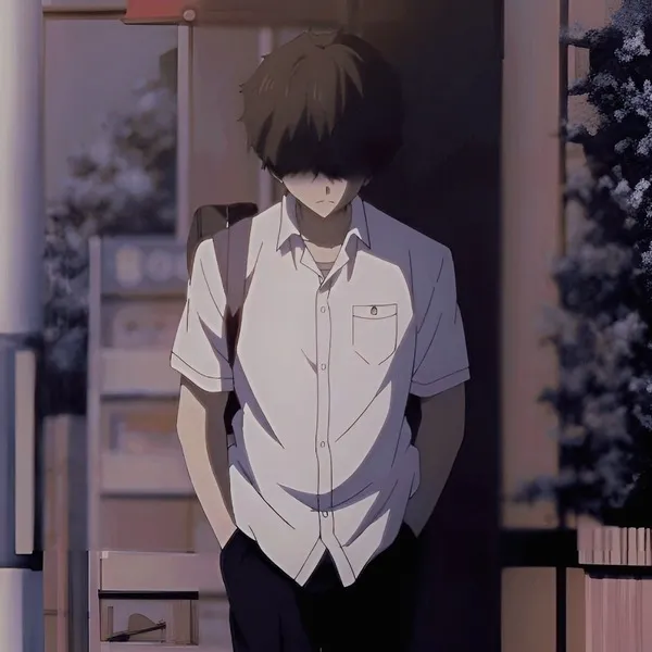 Hình anime buồn chàng trai cô đơn ngồi