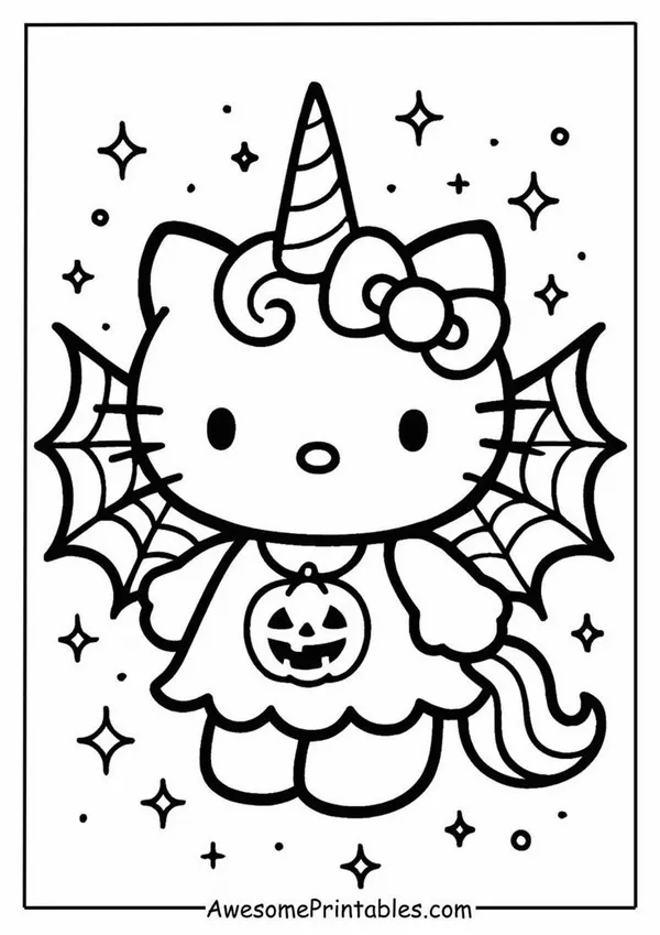 Trang tô màu Hello Kitty đeo nơ đỏ dễ thương