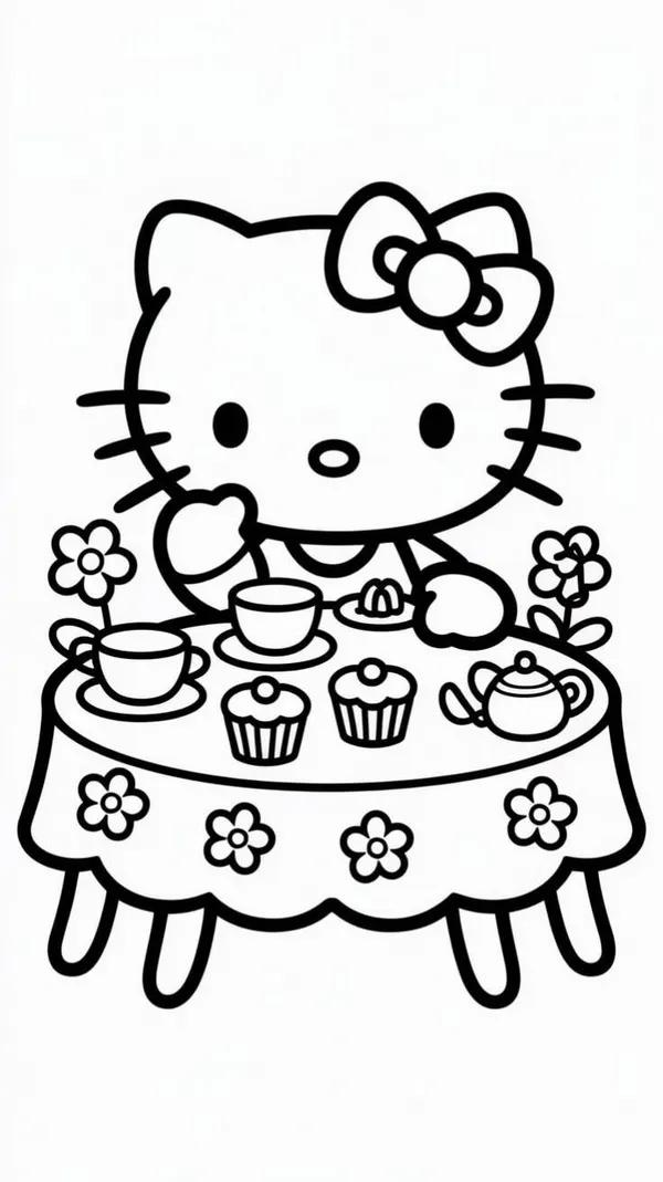 Bức tranh tô Kitty chơi trong nhà cùng Mimmy