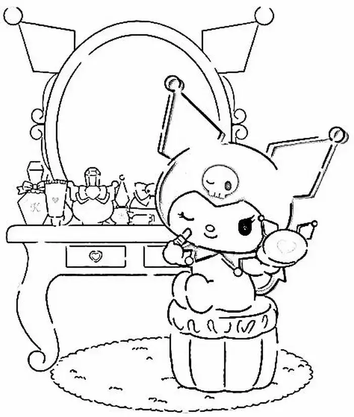 Tranh tập tô Kuromi cho trẻ em yêu màu đen và hồng cá tính.