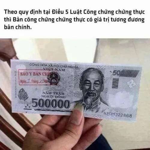 Meme tiền 500k photo sao y bản chính