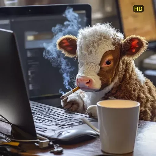 Ảnh vui bò ngáo ngồi trước máy tính, biểu tượng hài mới của dân mạng