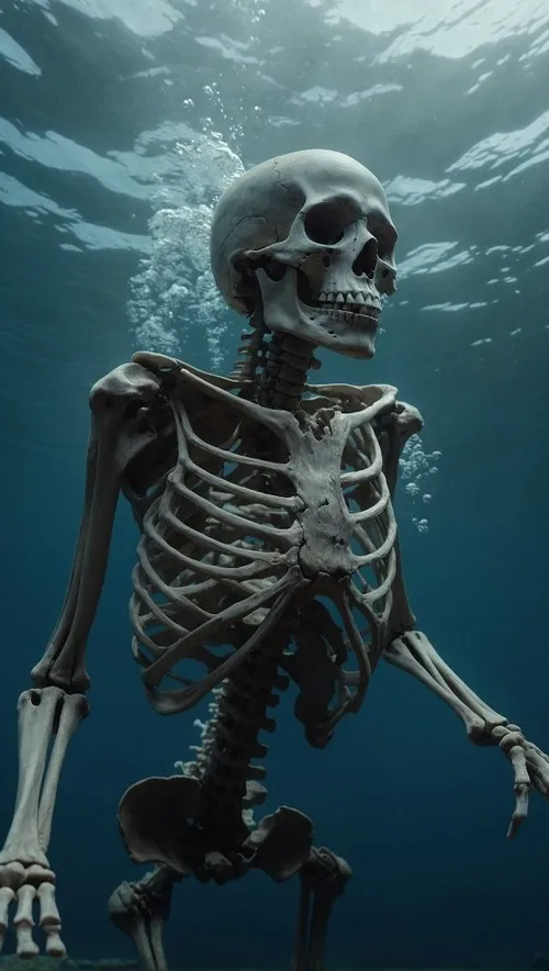 Hình chế bộ xương chìm mình trong nước