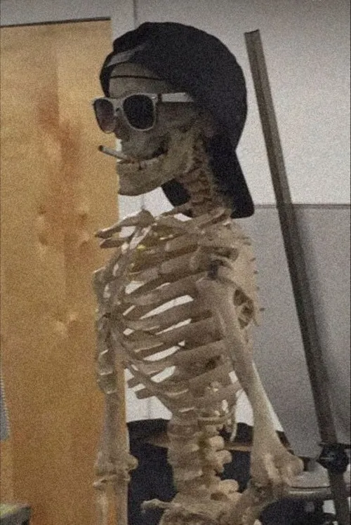 Hình troll xương đeo kính đen hút thuốc