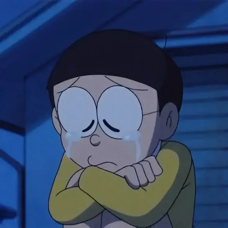 Meme Nobita ngồi buồn rầu khóc một mình