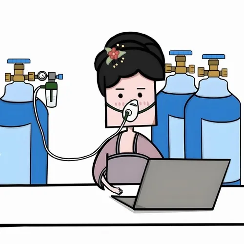 Ảnh hài vừa thở oxy vừa làm việc