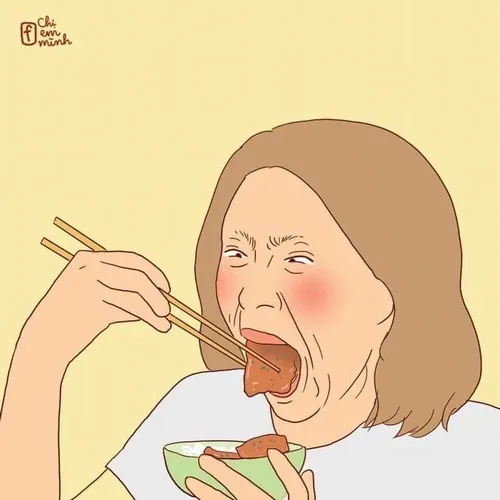 Meme vui gặm đồ ăn mà cười muốn xỉu
