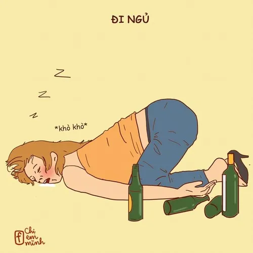 Meme uống xỉn lăn ra ngủ