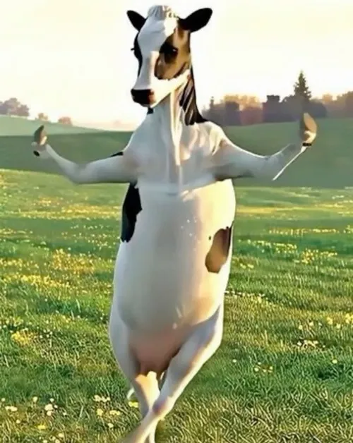 Meme bò troll lan TikTok với caption “cười bò”