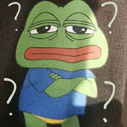 Meme ếch xanh biểu cảm hỏi chấm nhìn đời vô tri