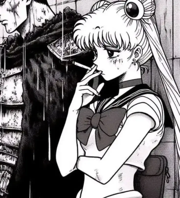 Meme ngồi hút thuốc lá vẻ triết lý