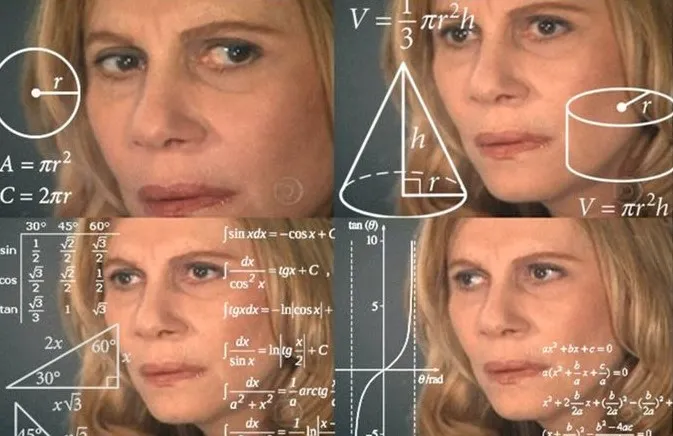 Ảnh meme cô gái gương mặt không hiểu gì với hoàn loạt công thức xung quanh