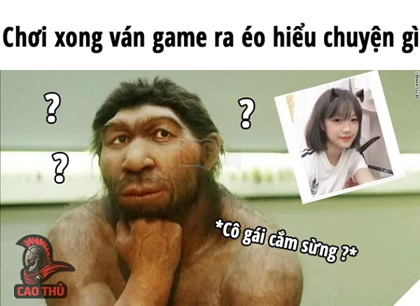 Meme hài người tối cổ ngồi suy tư về cuộc đời