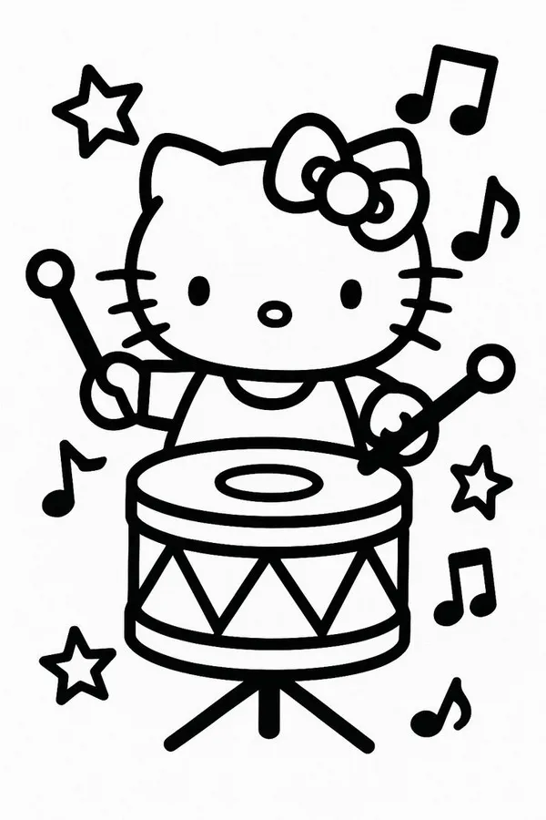 Bức tranh tô Kitty mặc váy hồng xinh xắn