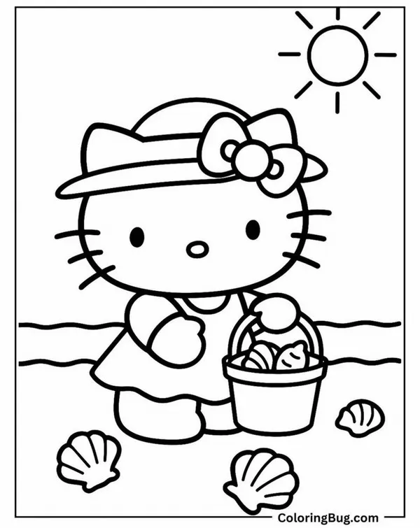 Trang tô màu Hello Kitty đọc sách trong thư viện