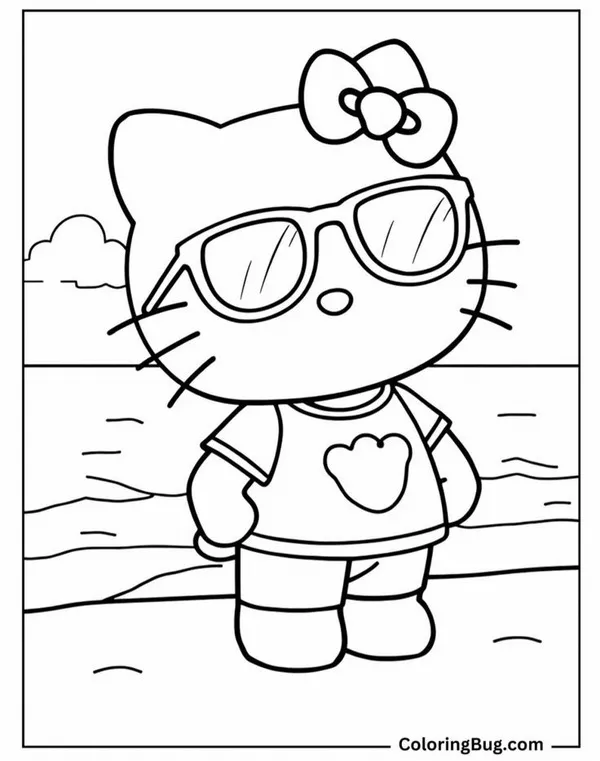 Tranh tô màu Hello Kitty cầm hoa tulip tươi tắn