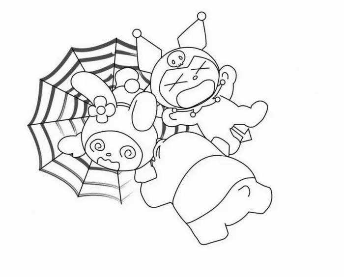 Bức tranh tô Kuromi giúp bé học cách đi nét nhẹ tay đều màu.