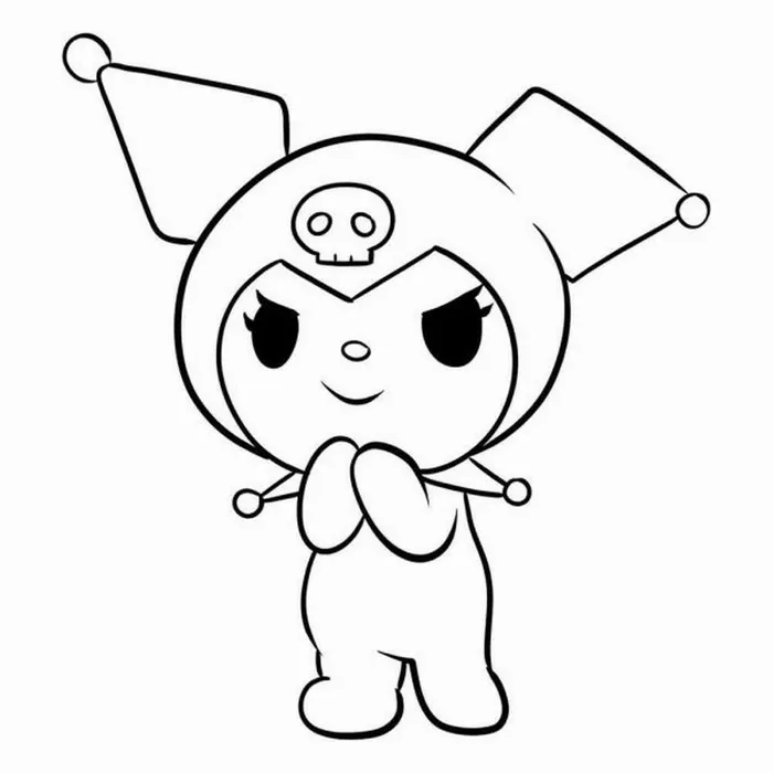 Tranh tập tô Kuromi Halloween với váy tím và bí ngô sáng rực.