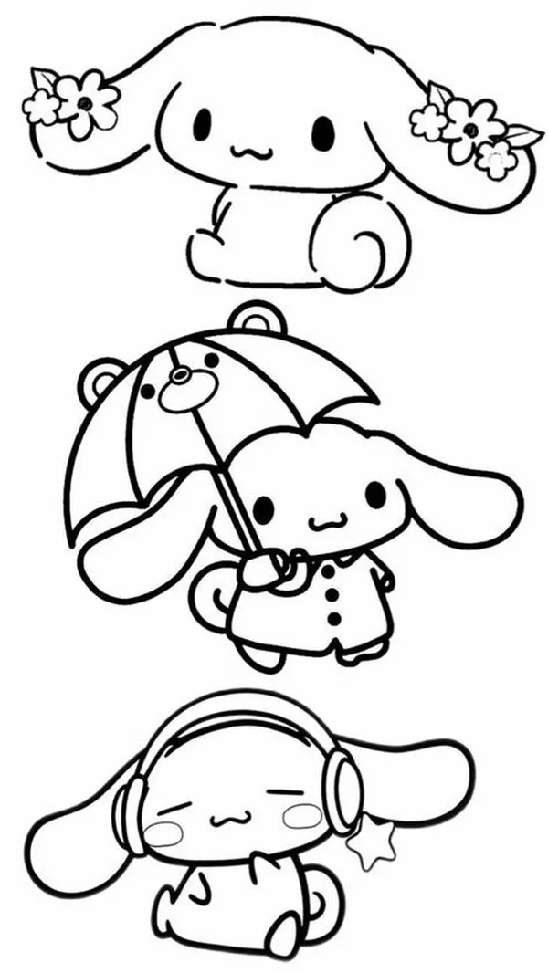 Trang tô màu Cinnamoroll bay trên mây cùng nơ xinh