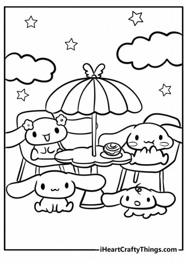 Tờ giấy tô màu Cinnamoroll trong quán cà phê