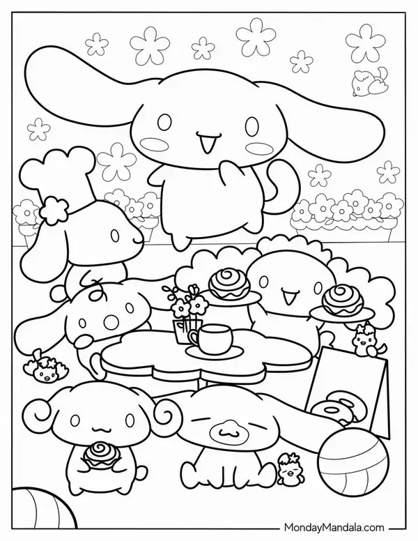 Tranh tập tô Cinnamoroll đeo nơ hồng xinh xắn