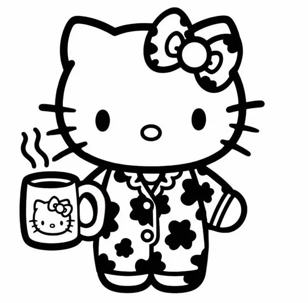 Trang tô màu mèo Kitty ăn sandwich bánh mì