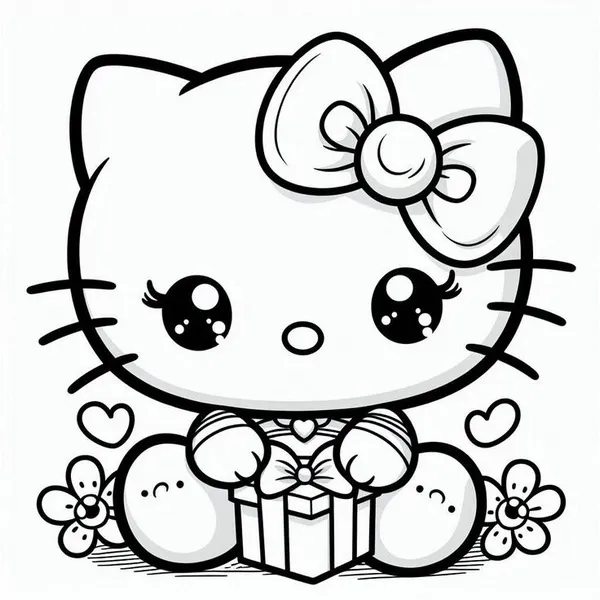 Bức tranh tô Hello Kitty ngồi dưới cầu vồng
