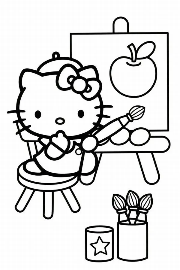 Bức tranh tô Kitty và My Melody nắm tay cười