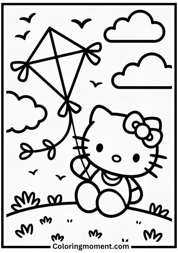 Tranh tập tô Kitty váy vàng giữa cánh đồng hoa