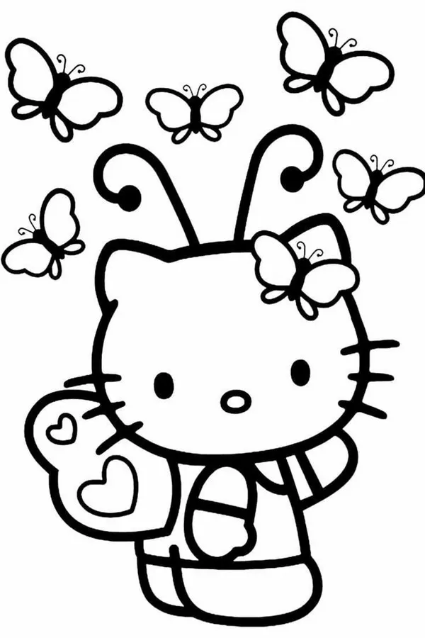 Tranh tô Hello Kitty cầm ô giữa vườn hoa cho trẻ