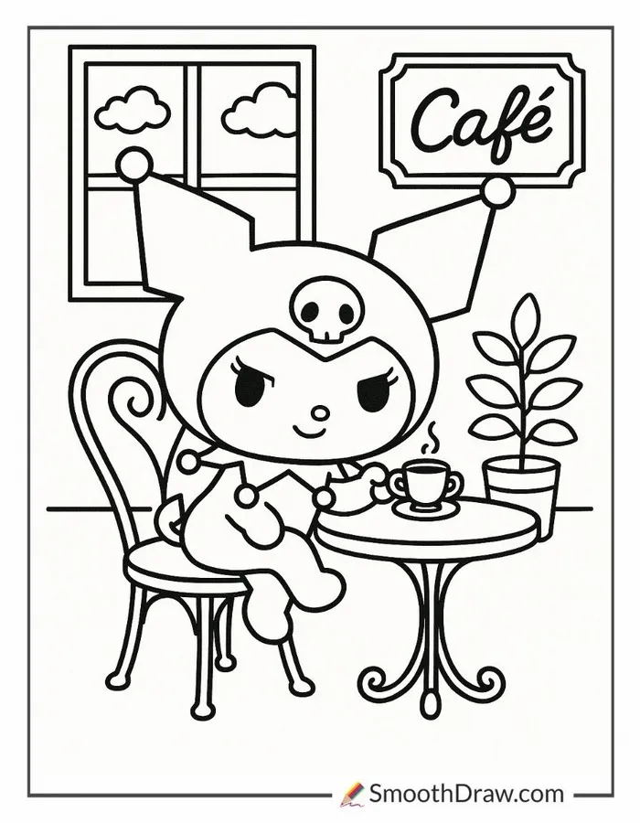 Bức tranh tô Kuromi giúp bé thư giãn sau giờ học mệt mỏi.