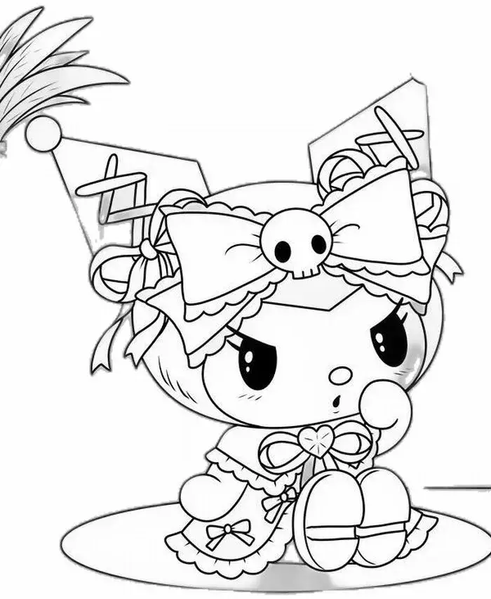 Tranh tô Kuromi đáng yêu với chiếc đầu lâu hồng xinh xắn.