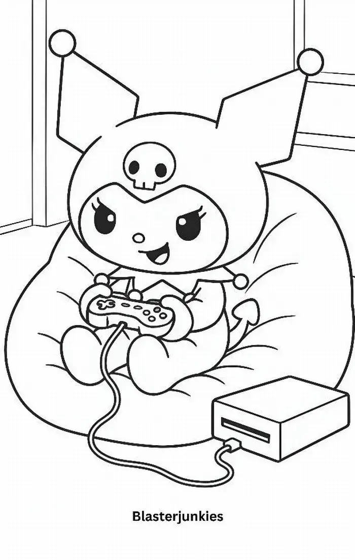 Tranh tô màu Kuromi trong bộ váy tím lấp lánh cực xinh.