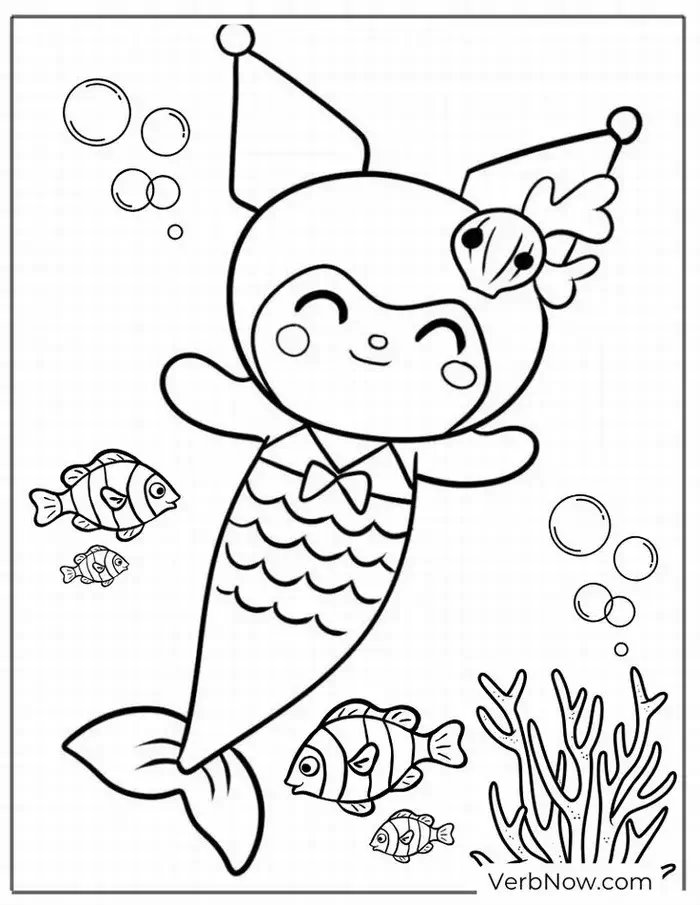 Tranh tô Kuromi với chiếc đuôi nhọn và biểu cảm nghịch ngợm.