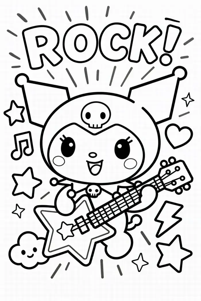 Trang tập tô Kuromi cho trẻ thích hình thỏ đội mũ đen kỳ bí.