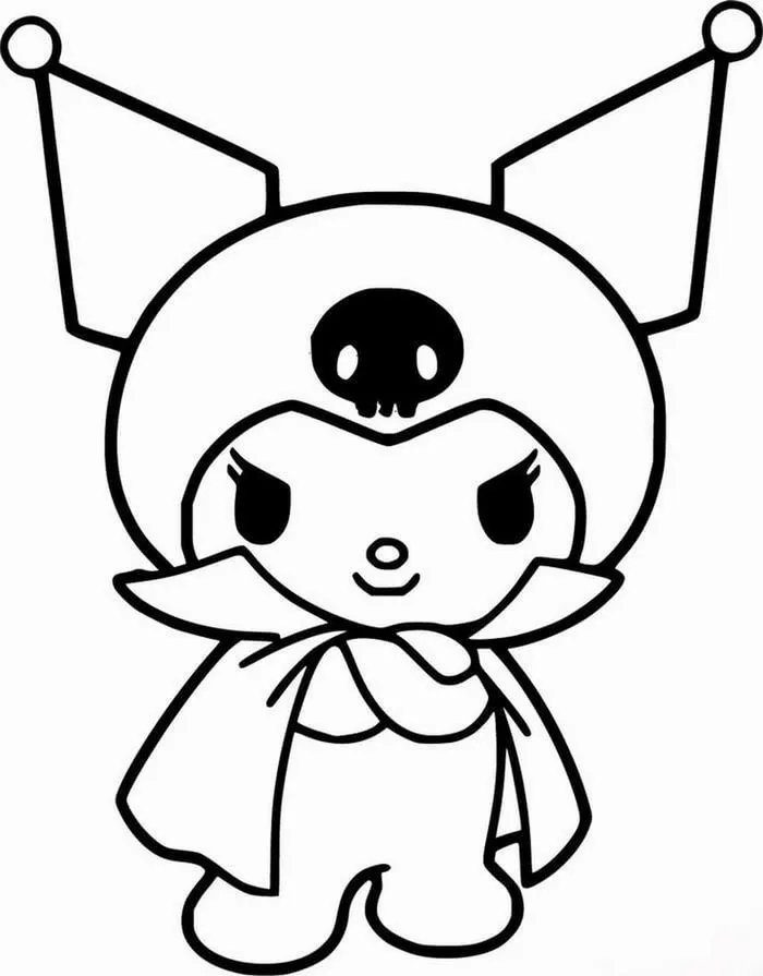 Hình tô màu Kuromi và bạn Baku chơi trò đuổi bắt ma vui.