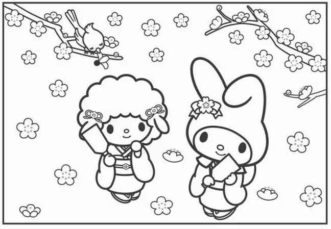 Trang tô Kuromi cùng bạn Baku cười vang trong màn đêm bí ẩn.